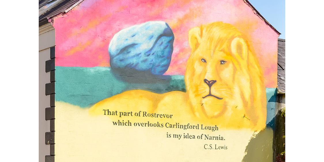 CS Lewis Narnia Mural with the quote, ""That part of Rostrevor which overlooks Carlingford Lough is my idea of Narnia."
