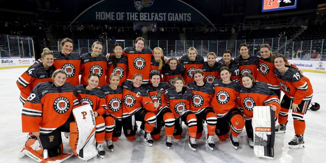 Princeton v Providence female ice hockey teams on the ice